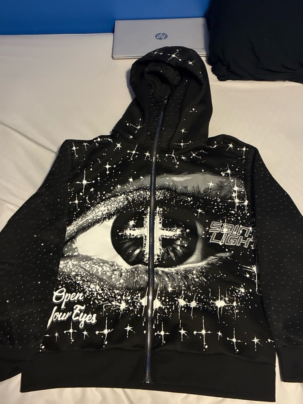 Black Zip-Up Hoodie with Eye Graphic